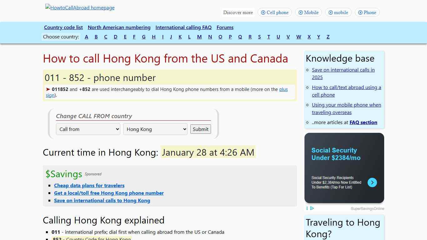 How to call Hong Kong: country code, area codes, number examples